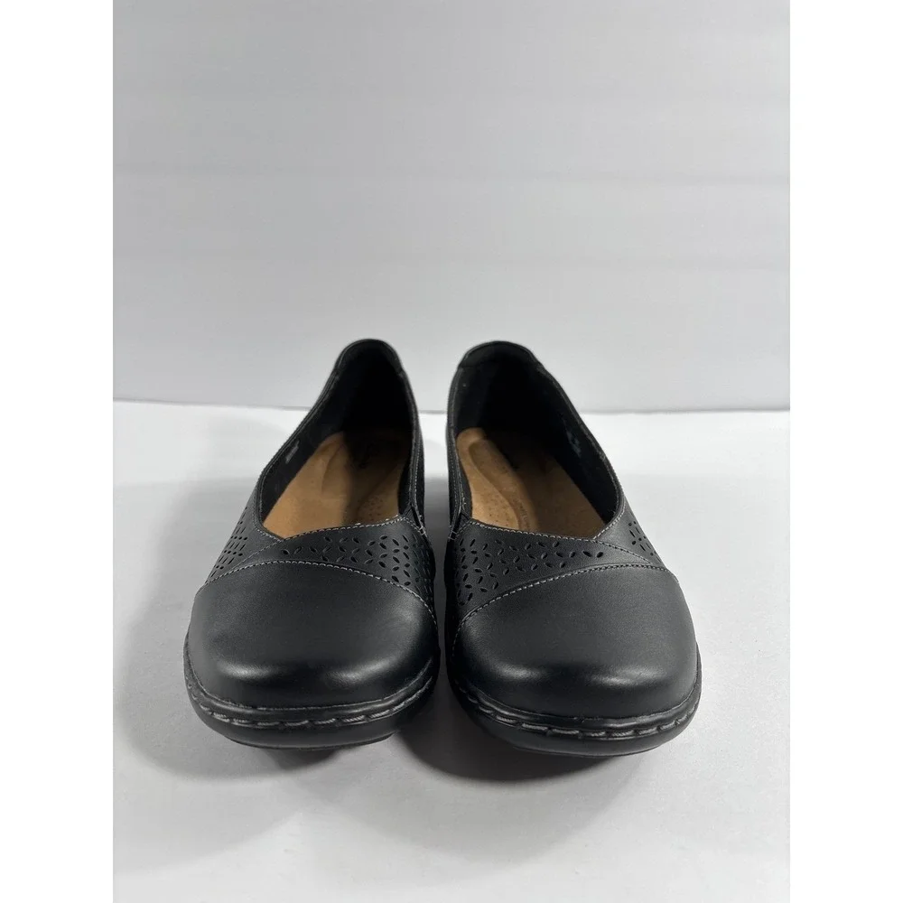 Clarks Collection‎ Cora Iris Black Leather Laser Cut Ballet Flat Womens 10M
